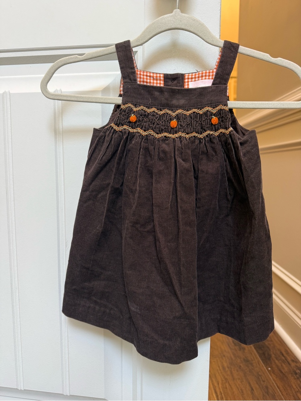 Brown Corduroy smocked pumpkin dress
